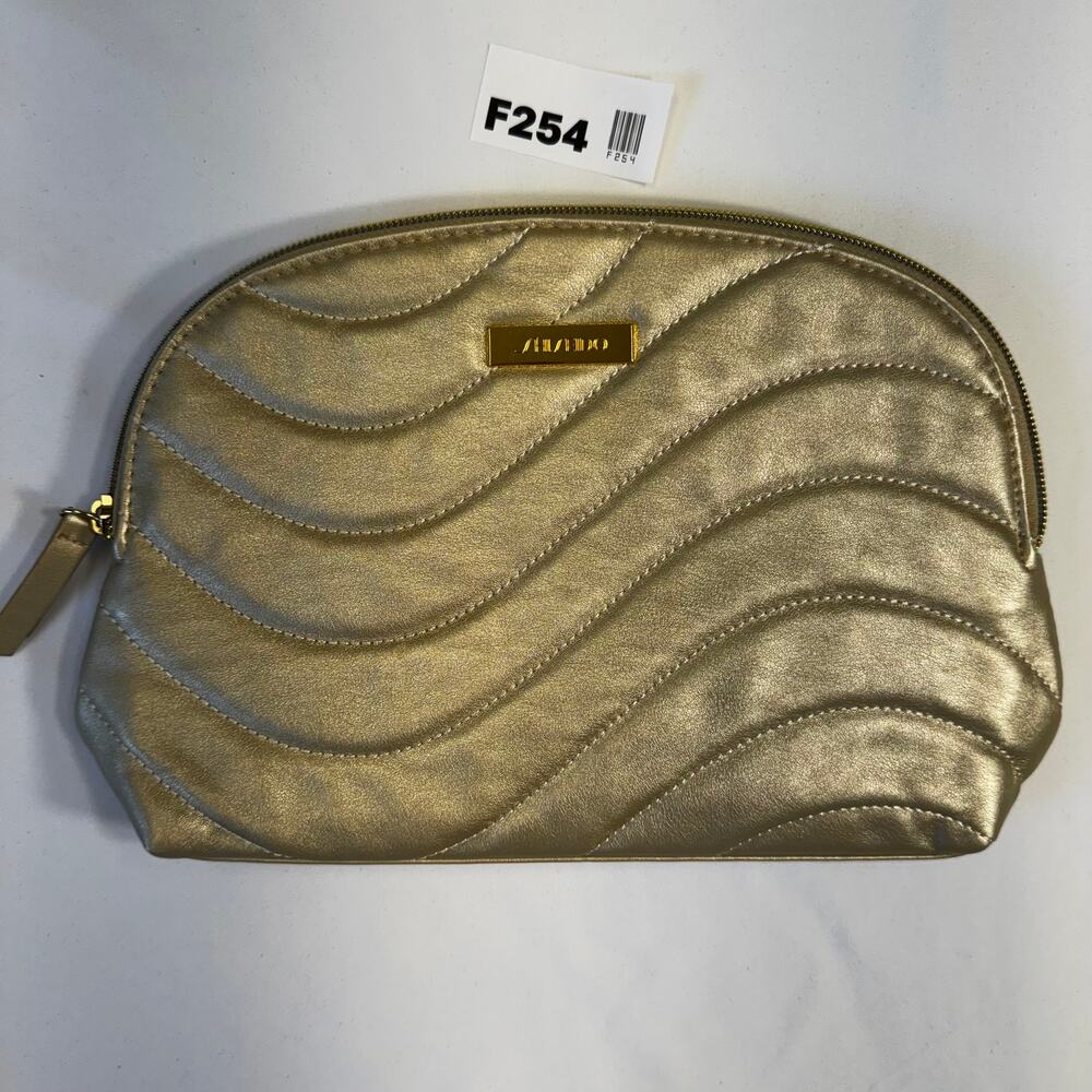NEW Shiseido Gold Quilted Cosmetic Makeup Bag Travel Toiletry Case Zip Pouch